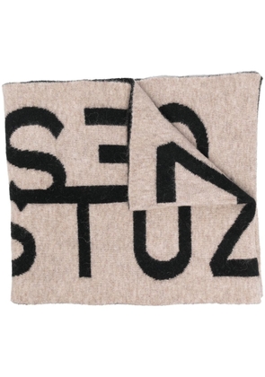 Gestuz intarsia-logo scarf - Black
