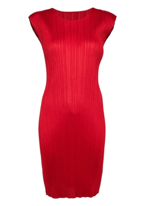 Pleats Please Issey Miyake plissé-effect round-neck dress - Red