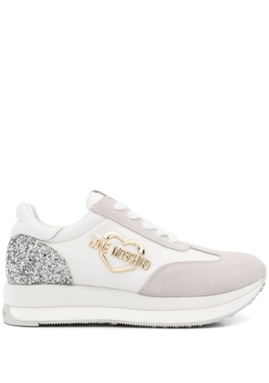 Love Moschino logo-plaque suede sneakers - White