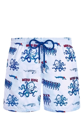 Vilebrequin Mistral Au Merlu Rouge-print embroidered swim shorts - White