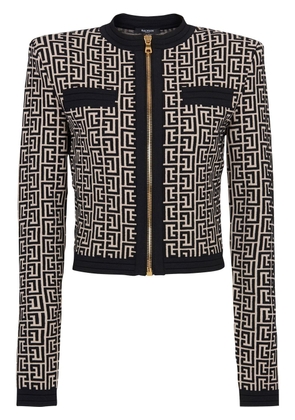 Balmain monogram-pattern cropped jacket - Black
