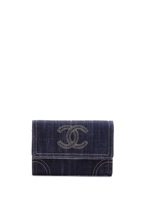 CHANEL Pre-Owned 2005-2006 CC stitch denim flap wallet - Blue