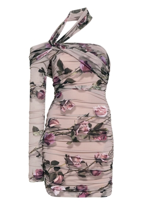 Blumarine floral-print single-sleeve halterneck minidress - Grey