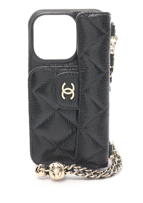CHANEL Pre-Owned 2021 iPhone 14 Pro quilted strap case - Black