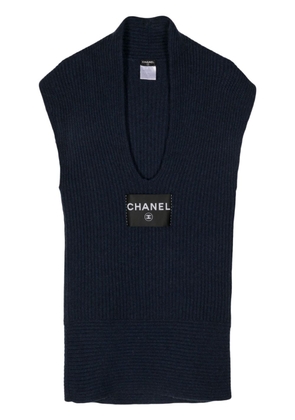 CHANEL Pre-Owned 2008 logo-tag ribbed-knit cashmere dress - Blue