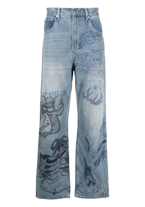 DOMREBEL graphic-print straight-leg jeans - Blue