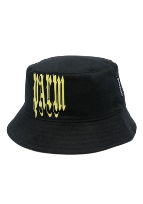 Palm Angels gothic logo-print cotton bucket hat - Black