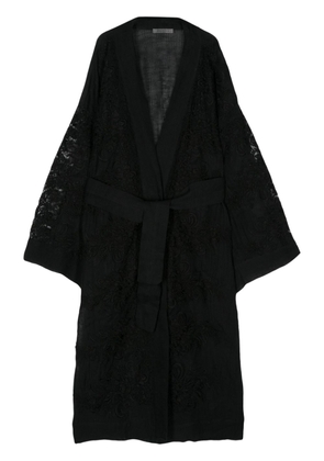 MAURIZIO MYKONOS corded-lace belted long coat - Black
