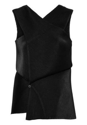 Issey Miyake Leather Like asymmetric pleated blouse - Black