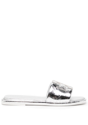 Tory Burch Double T leather slides - Silver