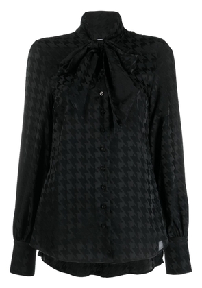 MSGM houndstooth-pattern tie-neck shirt - Black