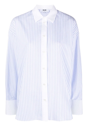 MSGM slogan-print striped cotton shirt - Blue