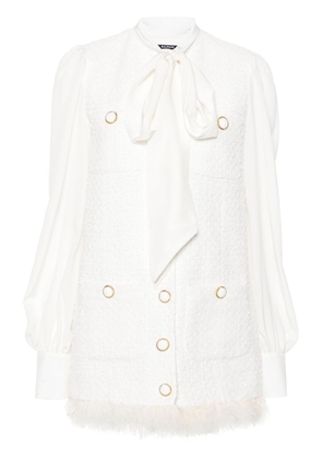 Balmain feather-trim tweed mini dress - White