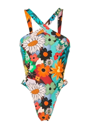 Amir Slama floral-print open back swimsuit - Multicolour