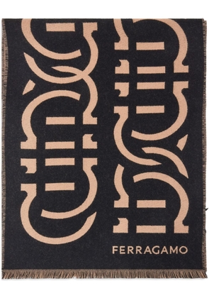 Ferragamo Giancini-jacquard wool scarf - Black