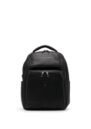 PIQUADRO logo-plaque leather laptop backpack - Black