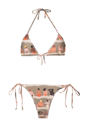 Amir Slama graphic-print triangle bikini - Brown