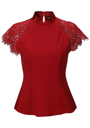 Shanghai Tang lace-detail satin blouse - Red