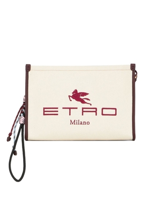 ETRO logo-detail zipped clutch bag - Neutrals
