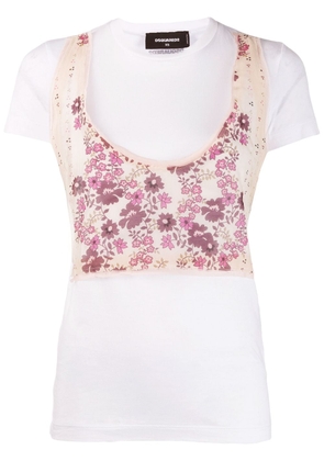 DSQUARED2 floral panelled T-shirt - White