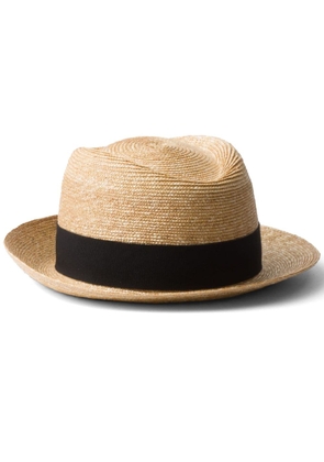 Prada triangle-logo woven raffia hat - Neutrals