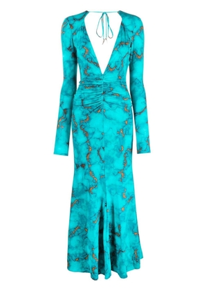 Roberto Cavalli ruched marble-print dress - Blue