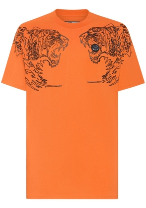 Plein Sport tiger-print cotton T-shirt - Orange