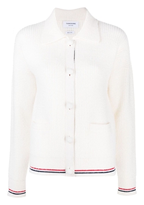 Thom Browne RWB stripe-detailing waffle-knit cardigan - White