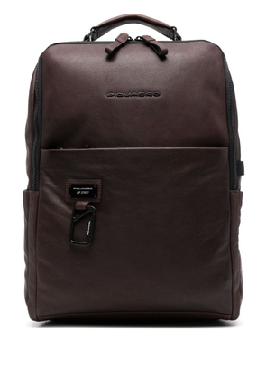 PIQUADRO logo-plaque leather laptop backpack - Brown