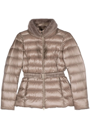 Herno faux fur-collar belted puffer jacket - Neutrals