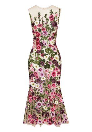 Oscar de la Renta floral-embroidery sleeveless dress - Green