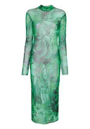 Roberto Cavalli abstract-print mesh maxi dress - Green