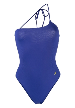 The Attico ribbed-knit one-shoulder swimsuit - Blue