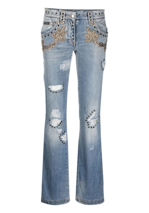 Dolce & Gabbana Pre-Owned 2000s embroidered distressed jeans - Blue