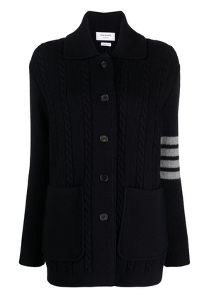 Thom Browne spread-collar cable-knit cardigan - Blue