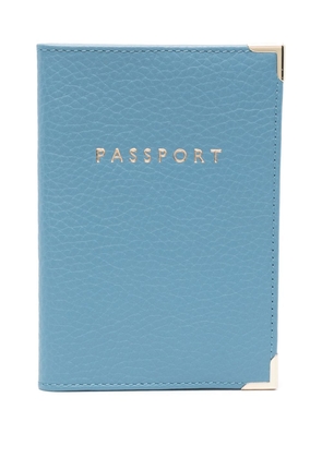 Aspinal Of London logo-stamp leather passport cover - Blue