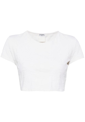 CHANEL Pre-Owned 1990-2000s CC-embroidered cropped T-shirt - White