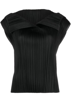 Pleats Please Issey Miyake oversize-collar plissé blouse - Black