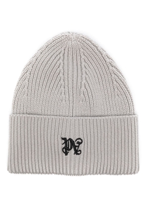 Palm Angels logo-embroidered ribbed beanie - Neutrals