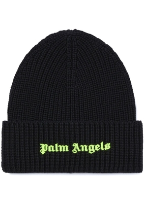 Palm Angels logo-embroidered ribbed beanie - Black