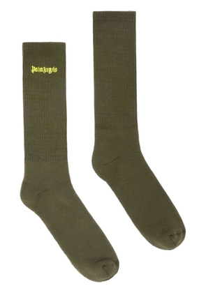 Palm Angels logo-embroidered ribbed-knit socks - Green