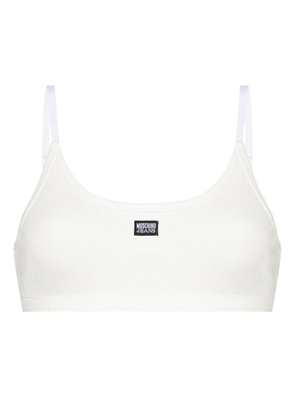 MOSCHINO JEANS logo-patch fine-ribbed bralette - White