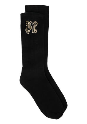 Palm Angels logo-embroidered ribbed socks - Black