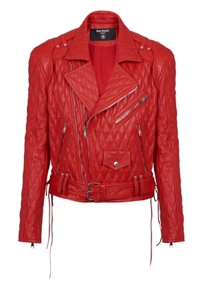 Balmain quilted leather biker jacket - Red