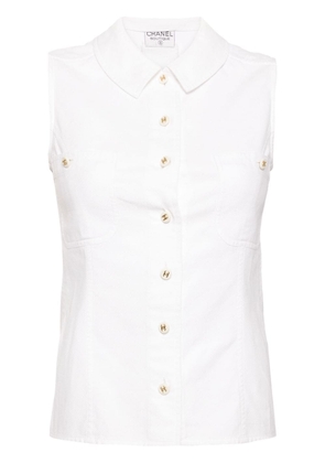 CHANEL Pre-Owned 2000s CC sleeveless cotton shirt - White
