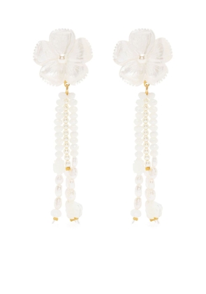 Jennifer Behr floral-motif pearl drop earrings - White