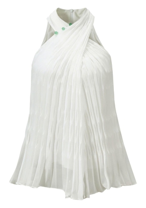 Shanghai Tang crossover-collar pleated top - White