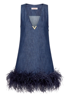 Valentino Garavani feather-trim denim dress - Blue
