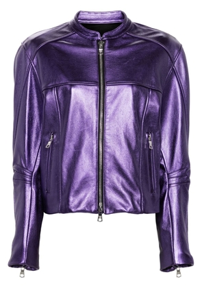 LaQuan Smith metallic leather bomber jacket - Purple