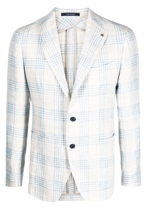 Tagliatore plaid-print single-breasted linen-wool blazer - Neutrals